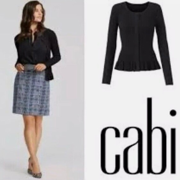 Cabi Black ‘Party’ Cardigan With Ruffle Hem, Ribbed, Cropped Outerwear, Size Md - Picture 2 of 11